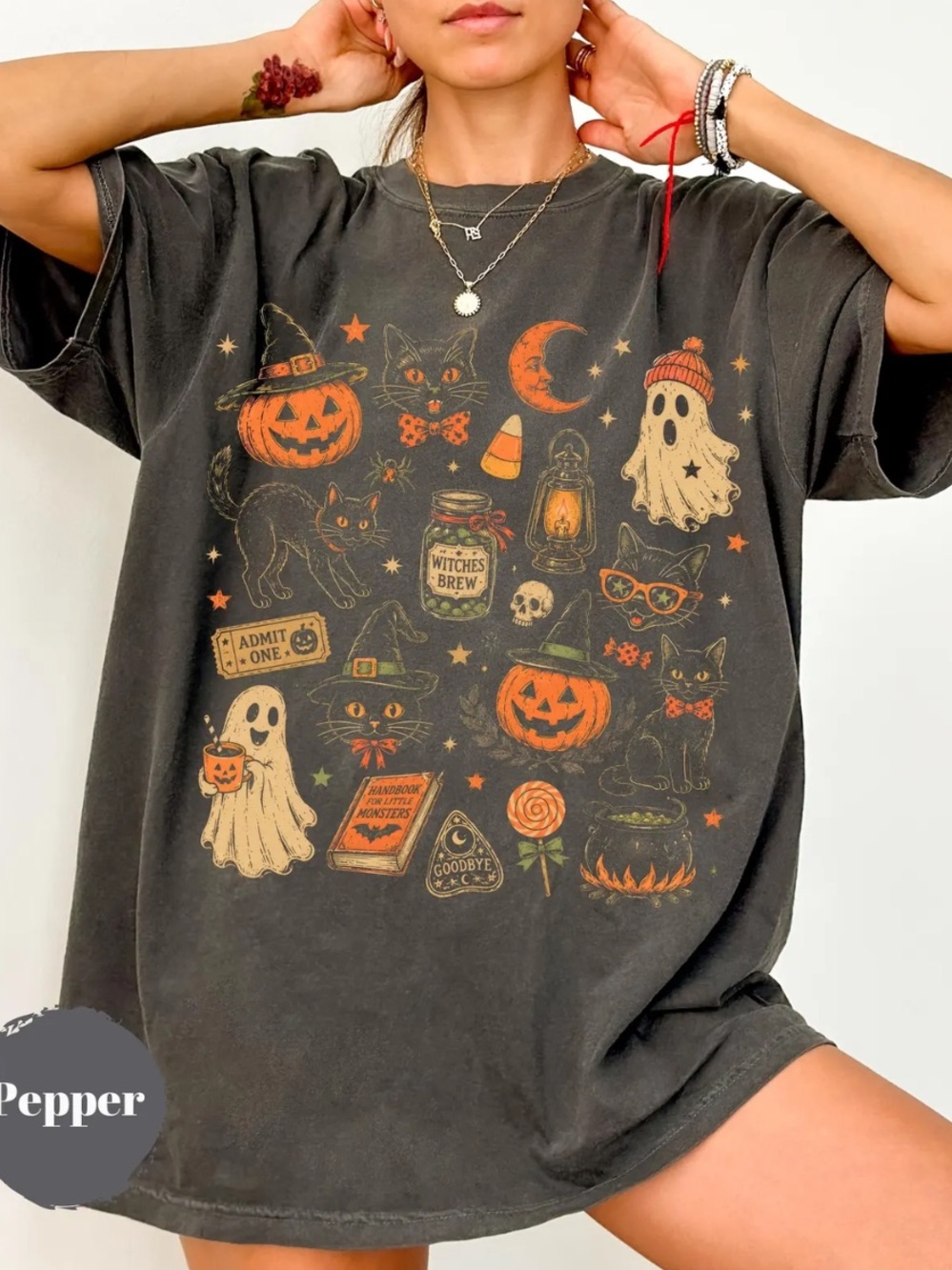 Comfort Colors Pepper Halloween Graphic Tee Dress with Orange Accents